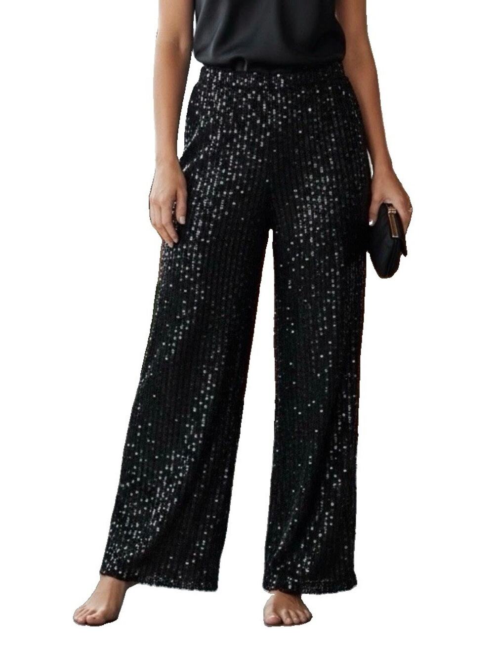 BooHoo black wide leg sequin pants size 14